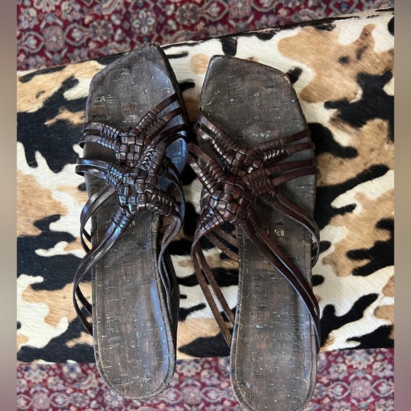 Stuart Weitzman ~ Dark Brown Cork and Leather Wedges - Picture 5 of 9